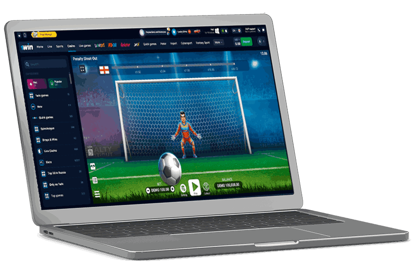 Laptop with game Penalty Shoot Out